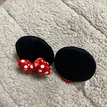디즈니 미니 마우스 귀 모양 헤어핀 도트 리본