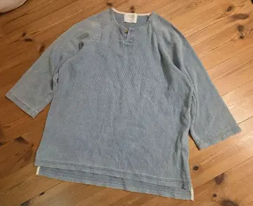 Beams LightS 코튼 헨리넥 7부 소매 티셔츠 라이트 블루