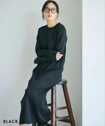 Basement online 크루넥 니트 맥시 원피스 SP 블랙