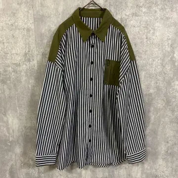안티카 스트라이프 도킹 셔츠 캐주얼 카키 F