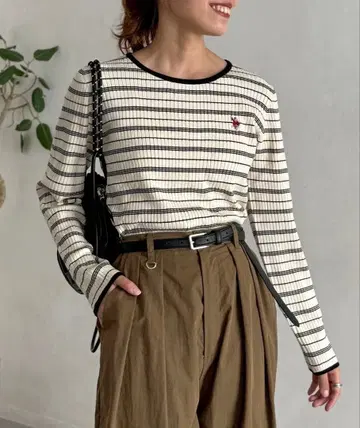 택 포함 새상품 U.S. POLO ASSN. 크루넥 리브 니트 보더 F