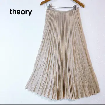 theory 베이지 플리츠 롱 스커트 프렌치 린넨