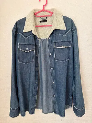 플리스 카라 부착 데님 셔츠 L 사이즈