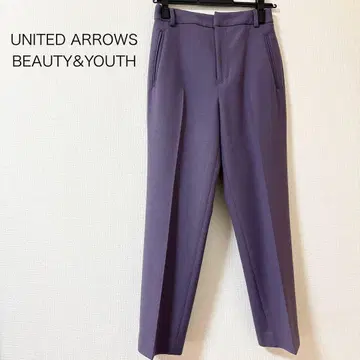 뷰티앤유스 센터 프레스 테이퍼드 팬츠 퍼플 울 혼방