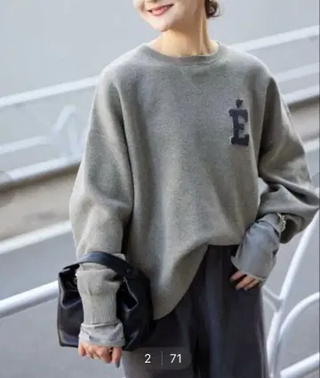 SLOBE IENA 사가라 자수 맨투맨 라이크 니트 그레이