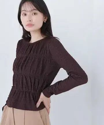 NBB 셔링 페플럼 티셔츠 긴팔