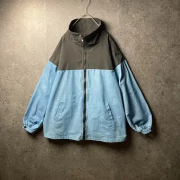 빈티지 래글런 바이컬러 하이넥 블랙 파랑 구제 의류