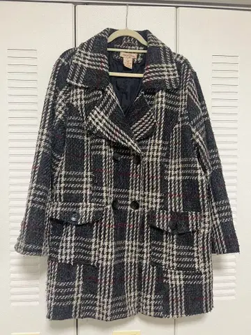 체크 무늬 트위드풍 체스터 코트 여성용 브라운