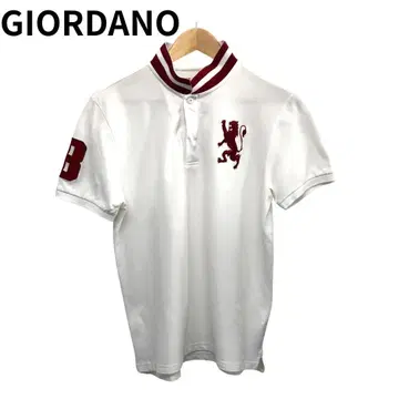 조르다노 자수 로고 원 포인트 화이트 피케 셔츠 반팔 M