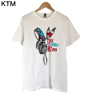 KTM 라이브 반팔 화이트 밴딩 백 프린트 로고 둥근넥 T셔츠