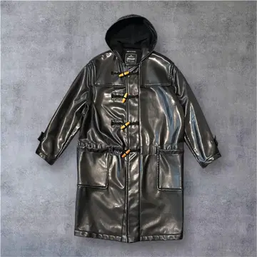 [레어 모델] 영국제 글로버올 인조 가죽 더플 코트 블랙