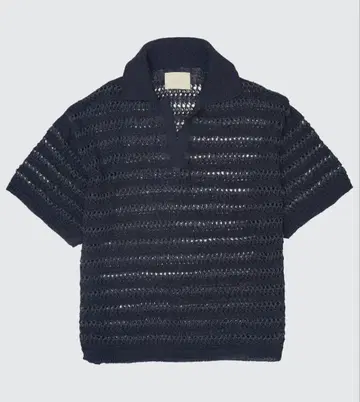 YOKE 네이비 메쉬 편직 스키퍼 피케 셔츠 사이즈 2