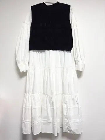 아푸와이저 리셰 1 니트 베스트 부착 셔츠 티어드 원피스