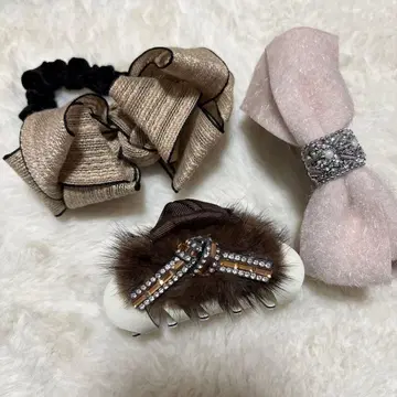 프릴 하트 헤어 액세서리 3종 세트 반짝이는 비쥬