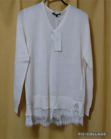 새상품 온워드 23구 화이트 울 밑단 레이스 니트