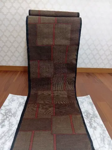 오시마  기모노 원단 브라운 계열 브라운 x 오렌지 격자 무늬 140