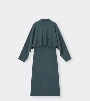 지유 새상품 니트 원피스 세트 (다크 그린)