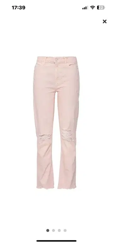 핑크 데미지 가공 스트레이트 데님