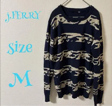 j.FERRY 니트 스웨터 M 네이비 베이지