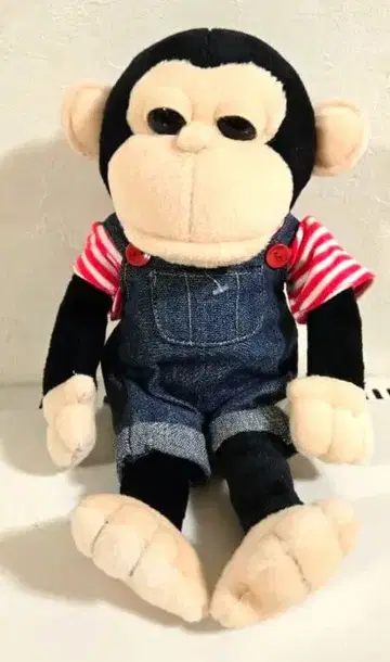 원숭이 봉제 인형 스트라이프 셔츠 데님