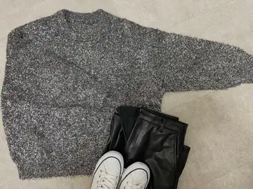 오버 사이즈 라메 니트 실버