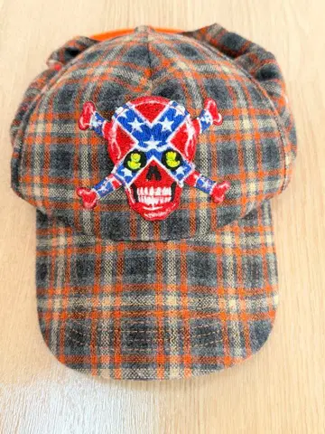 Left Field 체크 무늬 캡 스컬 자수