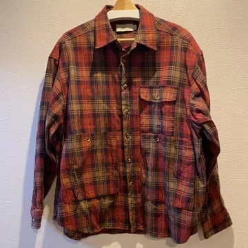 USED 구제 의류 EVISTUB 레트로 체크 셔츠 플란넬 셔츠