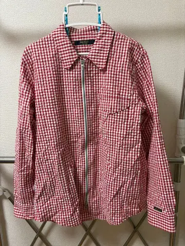 narifuri 집업 레드 체크 셔츠