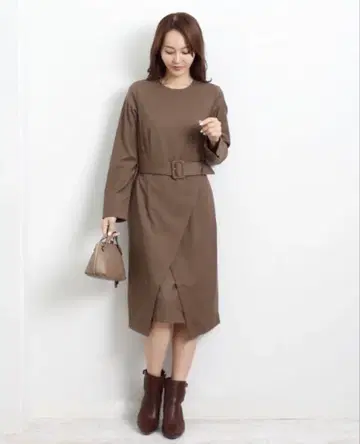 브라운 벨트 원피스