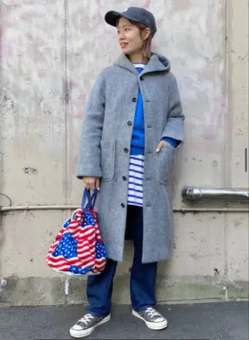 빔즈 보이 BEAMSBOY 모헤어 혼방 긴 털 슬리버 후드 코트