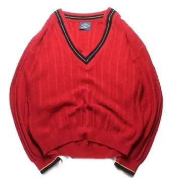 [90s] USA 제조 JANZEN 케이블 짜임 코튼 칠드런 니트 레드