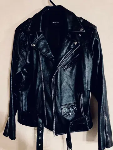 블랙 가죽 더블 라이더 자켓