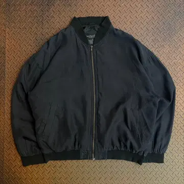90s 실크 블루종 집업 무지 블랙 봄버 자켓