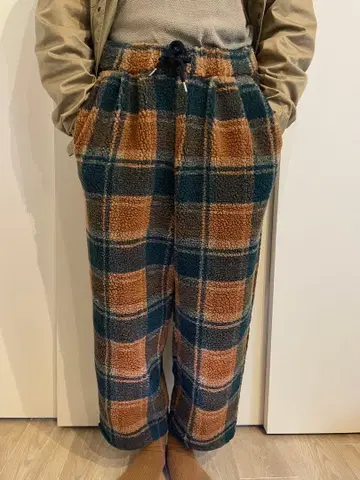 체크 무늬 플리스 와이드 팬츠