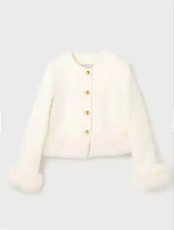 트위드 콤비 자켓 에코 퍼 화이트 36 사이즈