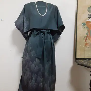 리메이크 기모노 롱 원피스 볼레로 포함 L 사이즈 순수 실크