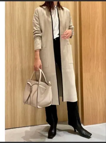 Mila Owen 두꺼운 원단 니트 코트 코디 건 베이지 잡지 게재