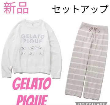 새상품 이번 시즌 젤라또피케 모티브 자카드 풀오버 & 롱 팬츠 세트