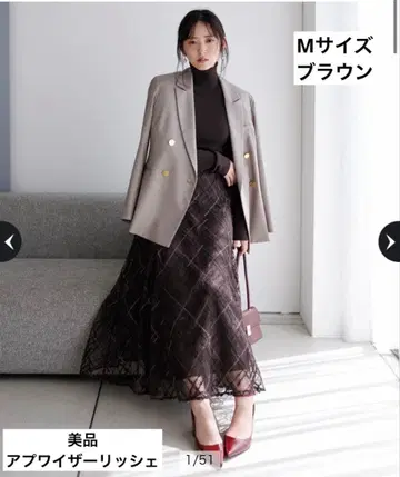 새상품급 아푸와이저 리셰 자수 체크 스커트 Arpege story 브라운