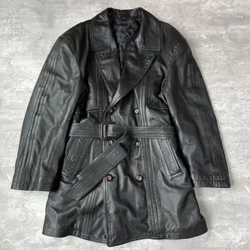 가죽 자켓 테일러드 더블 벨트 모드 캐주얼 깔끔한 롱 기장