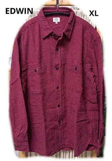EDWIN GET676 빨검 체크 긴팔 면 셔츠 XL