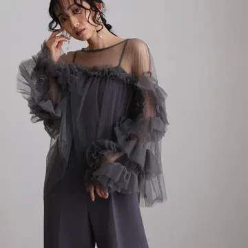 ANDRESD 데코라티브 튤 상의 차콜 그레이