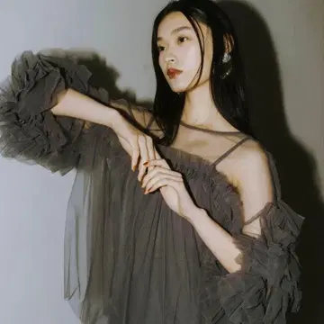 ANDRESD 데코라티브 튤 상의 차콜 그레이