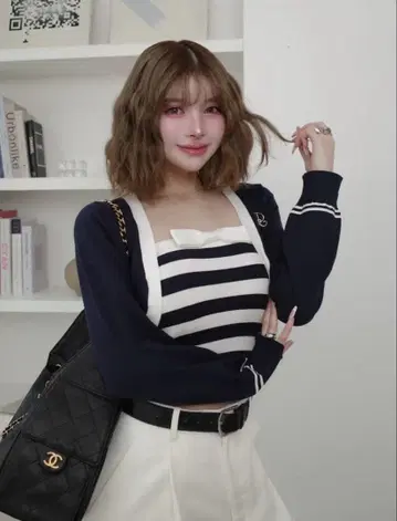 Darich 레이어드 보더 니트 앙상블 NVY 네이비 다리치