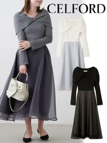 셀포드 케이프 도킹 니트 원피스 A라인 튤