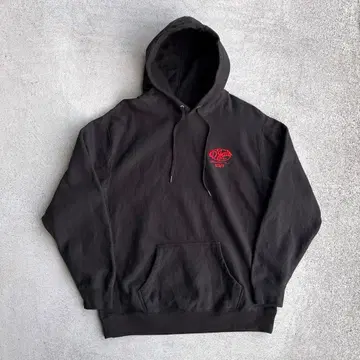 00s 구제 의류 두꺼운 후드 맨투맨 바 스태프 자수 로고 2XL 블랙