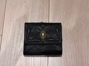 ANNA SUI 빈티지 로즈 3단 폴더형 지갑 가마구치 가죽 블랙
