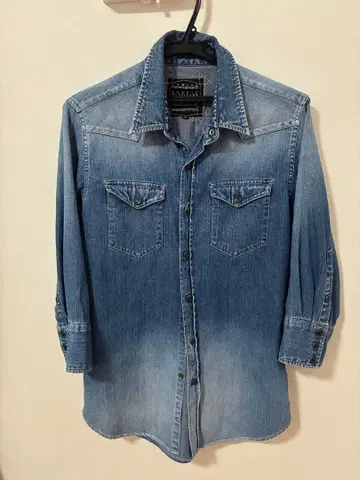 데님 7부 소매 셔츠