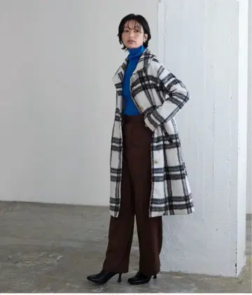 고베 레터스 샤기 체크 코트 프리 사이즈