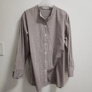 23구 칸크리니 밴드 카라 셔츠 브라운 스트라이프